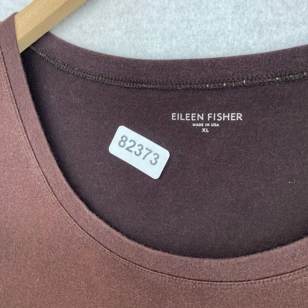 EILEEN FISHER Top XL Stretch Organic Cotton Scoop Neck Cap Sleeve Brown USA - Picture 9 of 9